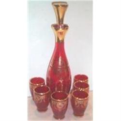 Hand Blown Vienna Red Decanter and Glasses #1677956