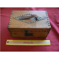 Vintage Studded Wooden Box with Leather Handle #1677964