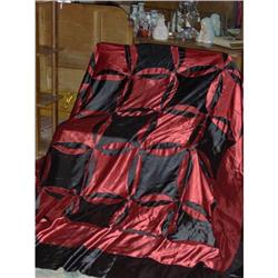 Vintage Queen Size Red-and-Black Satin Quilt #1678033