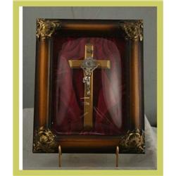 French Religious Crucifix Framed Convex Glass #1678104