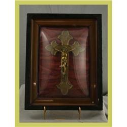 French Religious Crucifix Framed Convex Glass #1678105