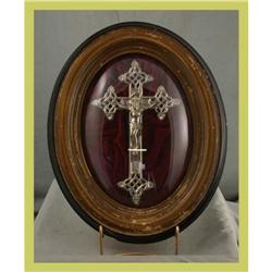 French Religious Crucifix Framed Convex Glass #1678106