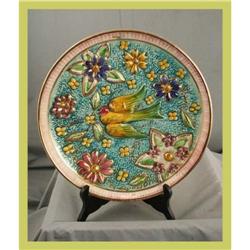 Bequet Plate Hand-Painted Bird Flowers Ceramic #1678135