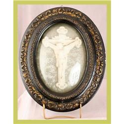 Antique French Religious Crucifix Framed Convex#1678141