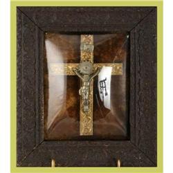 Antique French Religious Crucifix Framed Convex#1678145