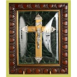 French Religious Crucifix Framed Convex Glass #1678151