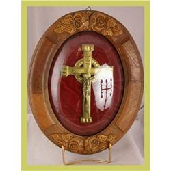 French Religious Crucifix Framed Convex Glass #1678164
