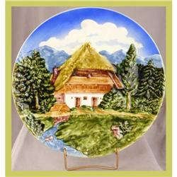 German Majolica Plate House Bavaria Thatch Roof#1678168