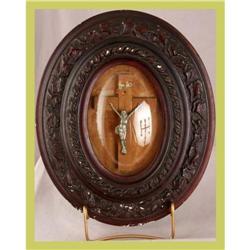 Antique French Religious Crucifix Framed Convex#1678172