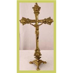 French Religious Crucifix Standing Jesus Brass #1678176