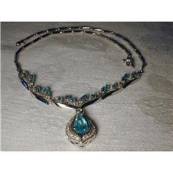 Estate 14K WG Filigree Diamond Emerald Necklace#1678209