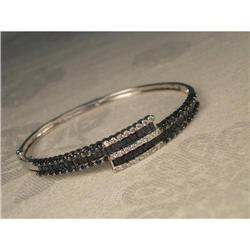 Estate 14K WG Sapphire Diamond Bangle Bracelet #1678226
