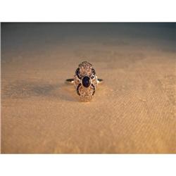 Antique 14K WG Diamond Filigree Sapphire Ring #1678234