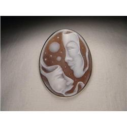 Sterling Silver Carved Cameo Pendant Brooch #1678239