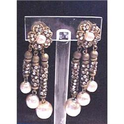 Rare dangle pearl & rhinestone Miriam Haskell #1678256