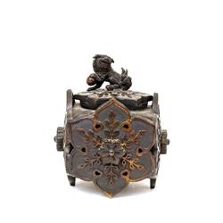 Old Japanese Bronze Sq Incense Burner Fu Dog #1678344
