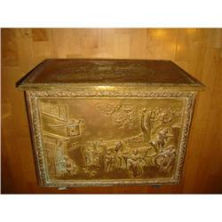 vintage English blanket Chest, sign brass/wood!#1678384