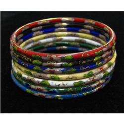 Cloisonne Enamel Bangle Bracelet Set Blue Red #1678459