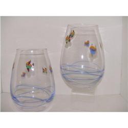 Estate Pair of Goldfish Glass Vases Bowls #1678463