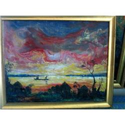 Village in Central Africa at  the lake signed #1679176