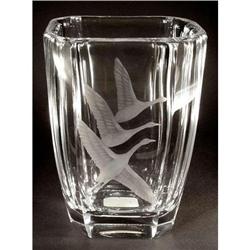 VINTAGE ORREFORS FLYING CRANES CRYSTAL VASE #1694887