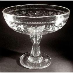 ANTIQUE ENGRAVED GLASS TAZZA DATED 1880 GL54 #1694889