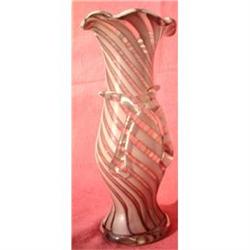 VINTAGE PINK GLASS SWIRL VASE WITH TASSEL  #1694966