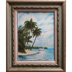 ORIG OIL PAINTING TROPICAL COASTLINE W/PALMS #1694995
