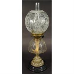 Victorian brass oil lamp with glass reservoir  #1695006
