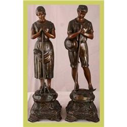 Antique French Sculpture Pair Praying Farmers #1695099