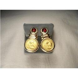 14K Gold Garnet Oriental Panda Coin Earrings #1695216