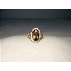 14K YG Gold Huge Smokey Quartz Diamond Ring #1695227