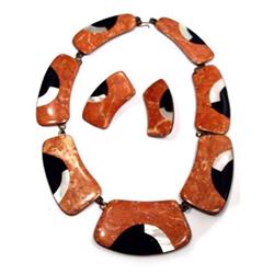 French modernist MOSAIC STONE parure  coral #1695253