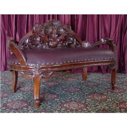 FRENCH VICTORIAN LEATHER SETTEE CHAISE SOFA #1695419
