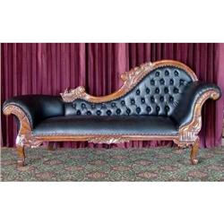 FRENCH VICTORIAN LEATHER SETTEE CHAISE SOFA #1695424