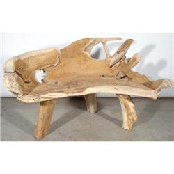 RARE PRIMITIVE ANTIQUE TEAK ROOT RUSTIC BENCH #1695441