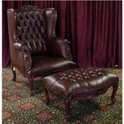 ANTIQUE VICTORIAN WINGBACK CLUB CHAIR & OTTOMAN#1695447