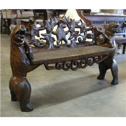 OUTSTANDING CARVED BLACK FOREST VICTORIAN BENCH#1695484