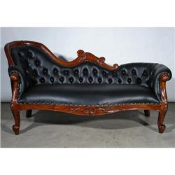 FRENCH VICTORIAN LEATHER SOFA SETTEE CHAISE #1695486