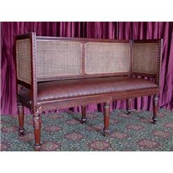 ANTIQUE FRENCH VICTORIAN LEATHER BENCH SETTEE #1695502