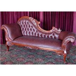 FRENCH VICTORIAN LEATHER SETTEE CHAISE SOFA #1695509