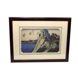 Woodblock Oriental Print, Mountain Scene (art) #1707838