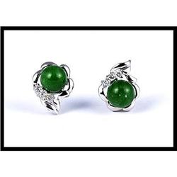 18K White Gold Green Jade Beads Earrings #1708038