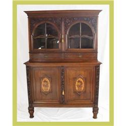 Art Deco Buffet Marquetry Flowers Oak Cabinet #1708087