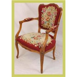 French Louis XV Arm Chair Carved Flowers Walnut#1708089