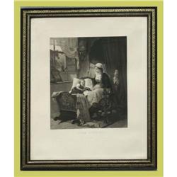 Antique German Art Print Framed Doux Sommeil #1708106