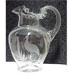 Antique Glass Pitcher Signed Webb Birds #1708216