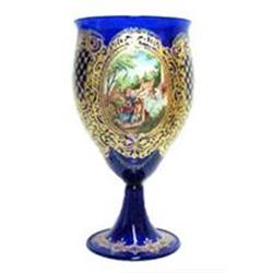 Antique Bohemian Enamel Cobalt  Glass Vase #1708218