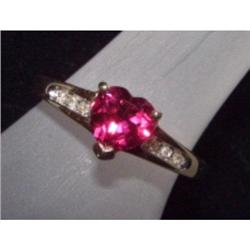 I Love You Red Heart Diamond Yellow Gold Ring #1708241