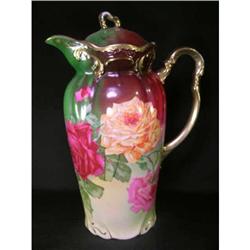 ANTIQUE HAND PAINTED GILT ROSES CHOCOLATE POT  #1708412